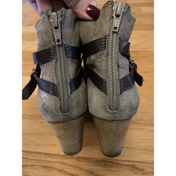 Carlos Santana Womens Taupe Leather Raw Edge Strappy Heeled Ankle Boots size 9 - Picture 5 of 9